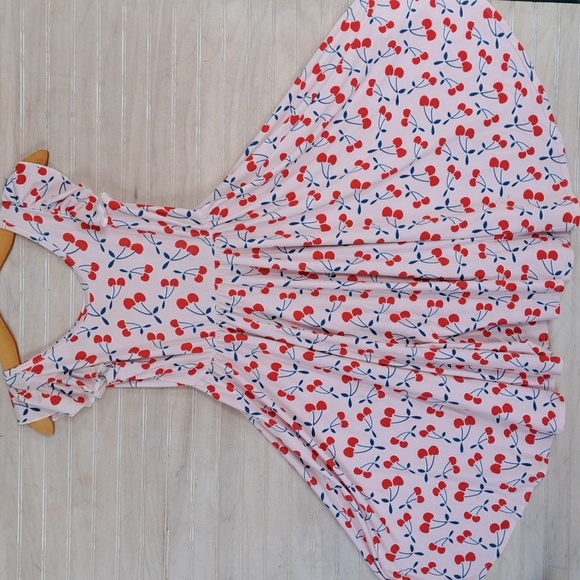 Dot Dot Smile Girly Cherry Print Flutter Sleeve Fit & Flare Flowy Dress Pink - Picture 1 of 9